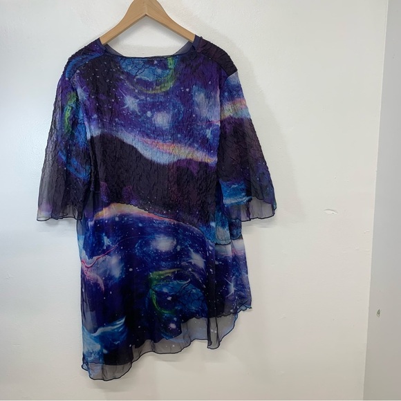 Jerry T Bouse Top Woman 3X  Purple Celestial Print Sheer Lined Flare Sleeve Boho - Picture 5 of 9